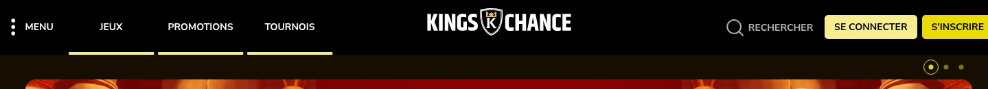 Intestazione di Kings Chance con i pulsanti di accesso e registrazione